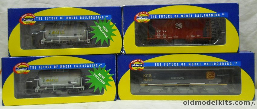 Athearn 1/87 89108 Amaxzo NATX NACC 8K Beer Can Tanker Car #10857 / 89107 Amaxzo NATX NACC 8K Beer Can Tanker Car #10852 / 95568 MKT PS 2600 Covered Hopper / 89259 Kansas City Southern Trinity Covered Hopper  - HO Scale plastic model kit